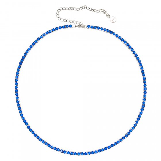 Collier rhodiniert mit Zirkonia blau 