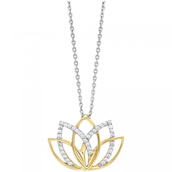 Anhänger mit Kette 925/- Sterling Silber teils vergoldet Lotusblüte Zirkonia 