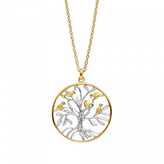 Anhänger mit Kette 925/- Sterling Silber rhodiniert teils vergoldet Lebensbaum 