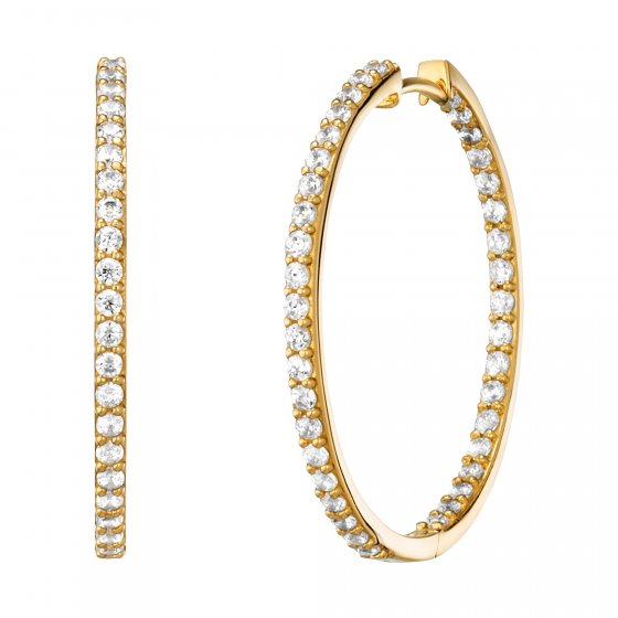 Klappcreolen 925/- Sterling Silber vergoldet Zirkonia 30 mm 