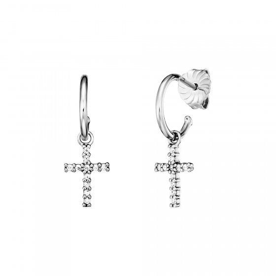 Creolen 925/- Sterling Silber rhodiniert Einhänger Kreuz 