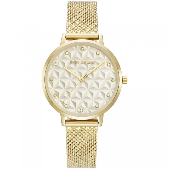 Damenuhr Edelstahl goldfarben Ziffernblatt champagner 3D-Effekt 