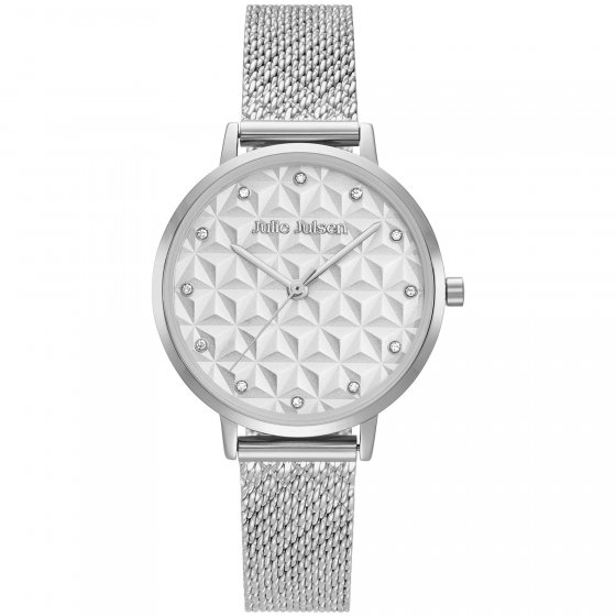 Damenuhr Edelstahl silberfarben Ziffernblatt weiß 3D-Effekt 