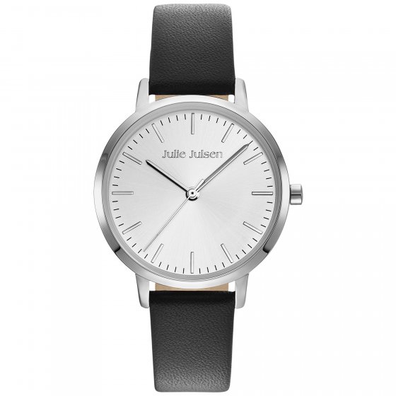 Damenuhr Edelstahl silberfarben Lederband schwarz Basic Line 