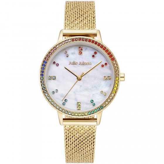 Damenuhr Edelstahl goldfarben Rainbow gold white 