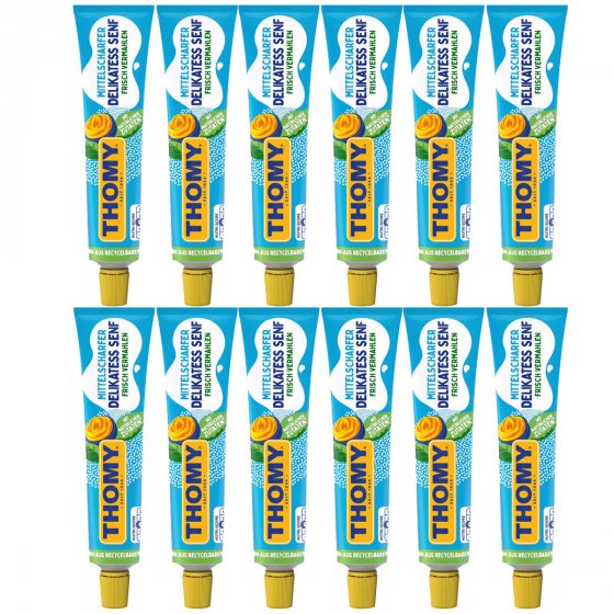 Thomy Delikatess Senf mittelscharf pikant gewürzt Tube 200ml 12er Pack 