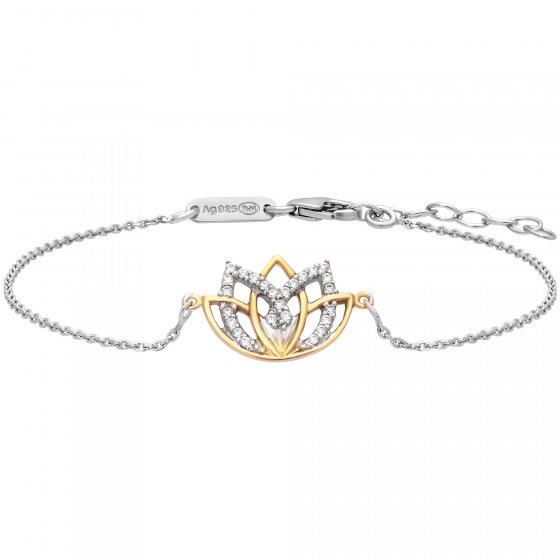 Armband 925 Silber rhodiniert teils vergoldet Lotusblüte Zirkonia 