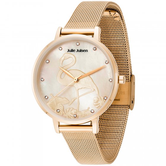 Damenuhr Edelstahl roséfarben Flamingo 