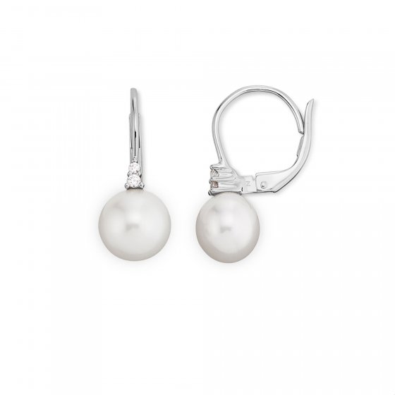 Ohrhänger Gold 585 mit weißen Perlen und 4 Brillanten zus. 0,05ct. 