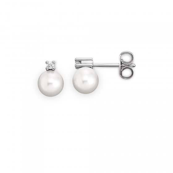 Ohrstecker Gold 585 mit 2 weißen Akoya-Perlen und 2x Brillant zus. 0,04ct. 