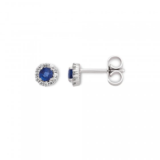 Ohrringe Gold 585 mit 2x Safir blau und 24x Brillant zus. 0,12ct. 