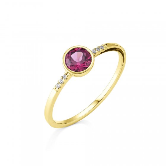 Ring Gold 585 mit 6x Brillant zus. 0,025ct. und Rhodolith 