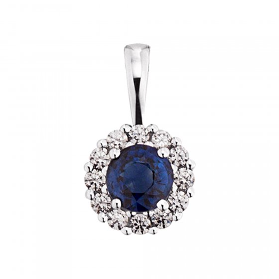 Anhänger Gold 585 mit 12x Brillant zus. 0,12ct. und Safir blau 