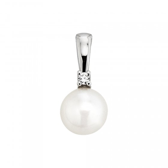 Anhänger Gold 585 mit 1x Brillant 0,025ct. und weißer Perle 7mm 