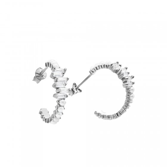 Creolen 925-Sterling Silber rhodiniert Glänzend 1,8 cm Zirkonia weiß 