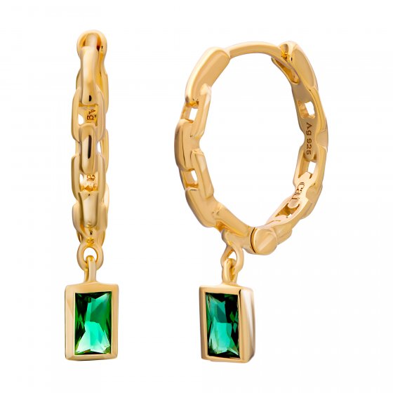 Creole 925 Sterling Silber vergoldet Kettendesign Baguette Anhänger grün 