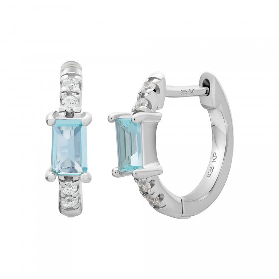 Creole 925 Sterling Silber mit Zirkonia und Aquamarin 