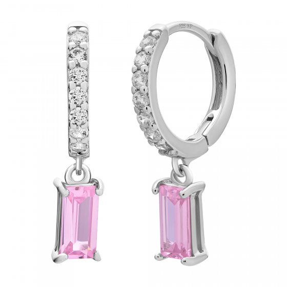 Creole 925 Sterling Silber rhodiniert mit rosa Zirkonia 