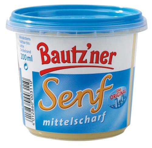 Bautzner Senf mittelscharf der Klassiker im blauen Becher 200ml 