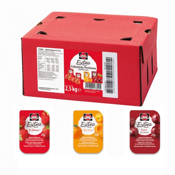 Schwartau Extra Portionen Aprikose Erdbeere Sauerkirsche 100x25g 