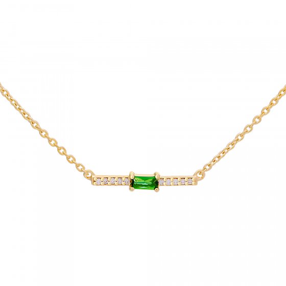 Collier 925 Silber vergoldet grüner Glasstein und Zirkonia 
