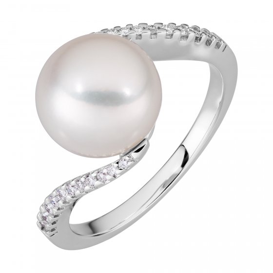 Ring Gold 585 mit 20x Brillant zus. 0,15ct. und weißer Perle 