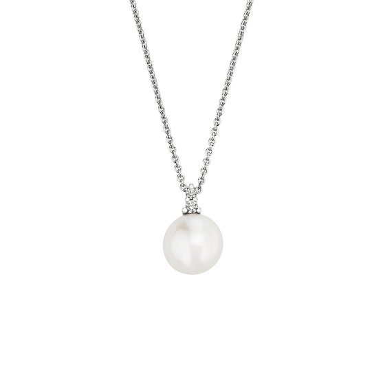 Halskette Gold 585 mit weißer Perle 8mm und 2 Brillanten zus. 0,05ct. 
