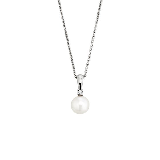 Halskette Gold 585 mit Brillant 0,025ct. und weißer Perle 6mm 