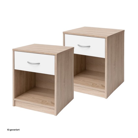 Nachtschrank mit 1 Schublade 2er-Set Nina Sonoma Weiß 