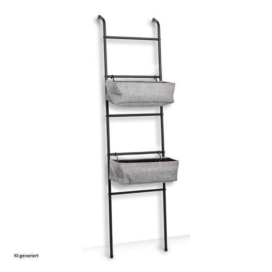 Leiter-Regal, Metall/Stoff mit Ablagen 