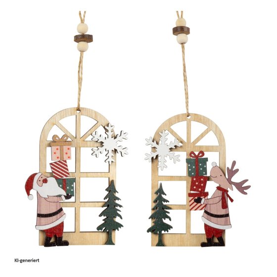 Baumschmuck hohes Fenster, 2er Set Holz 