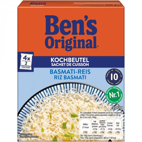 Bens Original Basmati Reis 10 Minuten praktische Kochbeutel 500g 