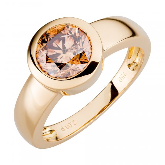 Ring Gold 750 mit natürlichem leicht braunen Brillant 2,0 ct. 