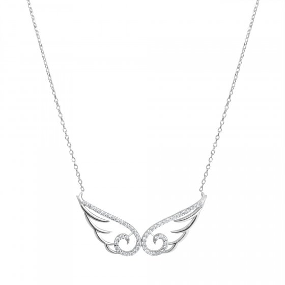 Kette Engelsflügelkette 925/- Sterling Silber rhodiniert Zirkonia Weiß 