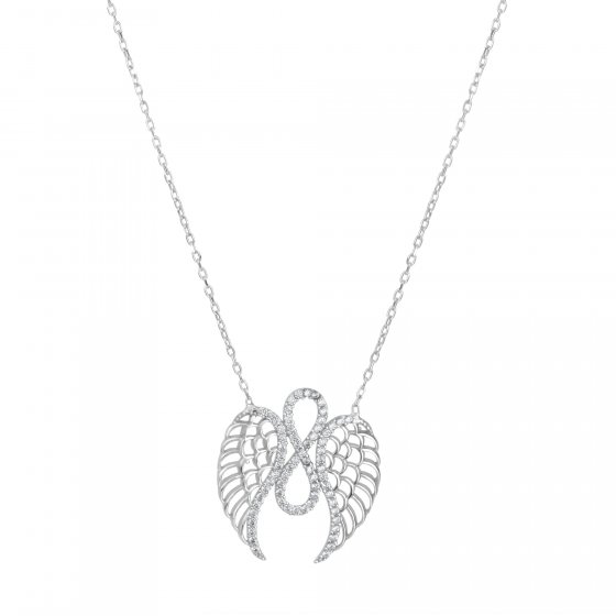 Kette Engelsflügel Unendlichkeit 925 Silber rhodiniert Zirkonia Weiß 