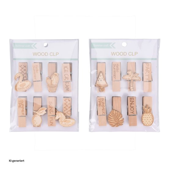 Briefklemme, 8 Stück Holz 