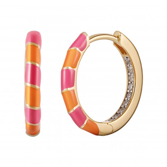 Creole 925  Silber vergoldet Email in pink und orange 