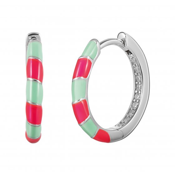 Creole 925  Silber rhodiniert Email in pink und türkis 