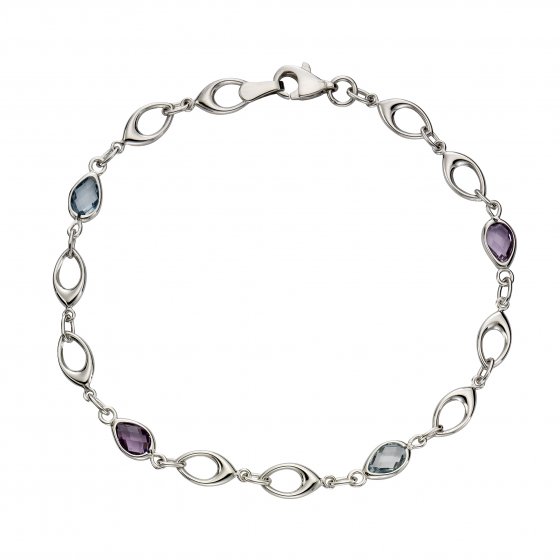 Armband 375 Gold mit Blautopas (beh.) und Amethyst 