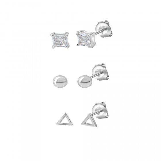 Ohrstecker Set 925 Sterling Silber rhodiniert Zirkonia 
