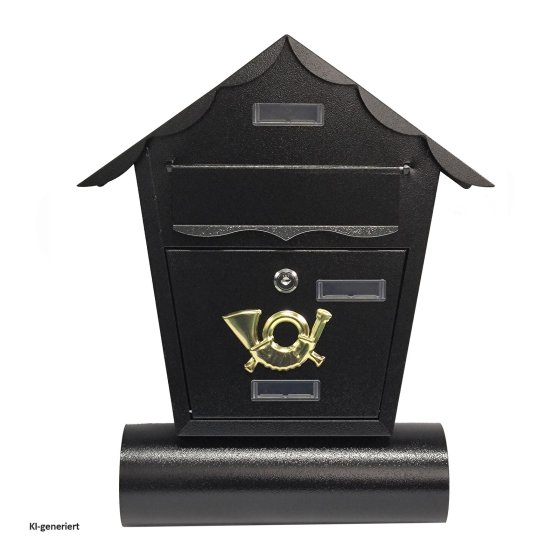 Briefkasten Amin Schwarz mit Zeitungsrolle 