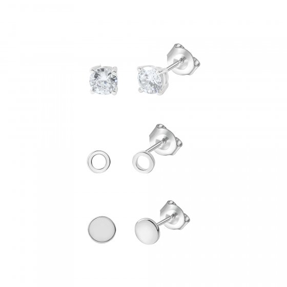 Ohrstecker Set 925 Sterling Silber rhodiniert Zirkonia 