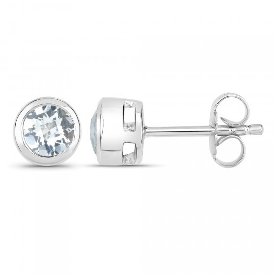 Ohrstecker 925-Sterling Silber rhodiniert glänzend Aquamarine hellblau rund 