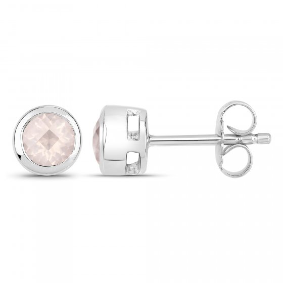Ohrstecker 925-Sterling Silber rhodiniert glänzend Rosenquartz rosa rund 