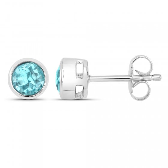 Ohrstecker 925-Sterling Silber rhodiniert glänzend Apatit blau rund 