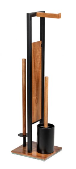 Stand WC-Garnitur Mod. Rivalta Acacia, Akazienholz und schwarz lackierter Stahl 