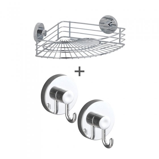 Vacuum-Loc® Eckablage Mod. Bari + Haken, 3-tlg., Befestigung ohne bohren 