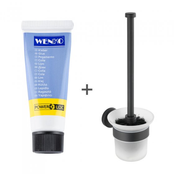 WC-Garnitur Mod. Bosio inkl. Kleber, Schwarz matt, Befestigen ohne bohren - Power-Loc® 
