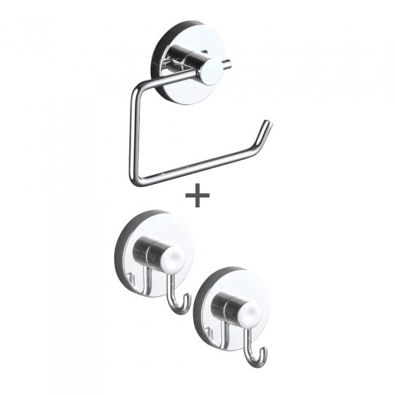 Vacuum-Loc® Toilettenpapierhalter Mod. Milazzo & Haken, 3-tlg., Befestigung ohne bohren 