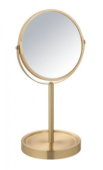 Standspiegel Mod. Alata Gold matt, Ø 17 cm, mit 3-fach Vergrößerung 